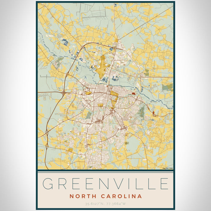 Greenville North Carolina Map Print Portrait Orientation in Woodblock Style With Shaded Background