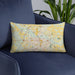 Custom Greenville North Carolina Map Throw Pillow in Woodblock on Blue Colored Chair