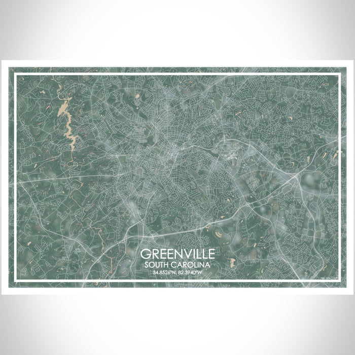 Greenville South Carolina Map Print Landscape Orientation in Afternoon Style With Shaded Background
