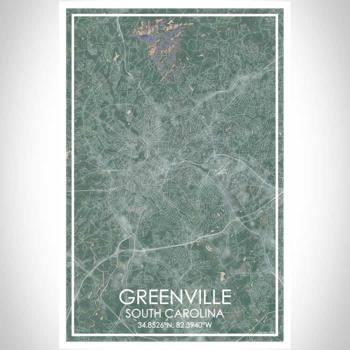 Greenville South Carolina Map Print Portrait Orientation in Afternoon Style With Shaded Background