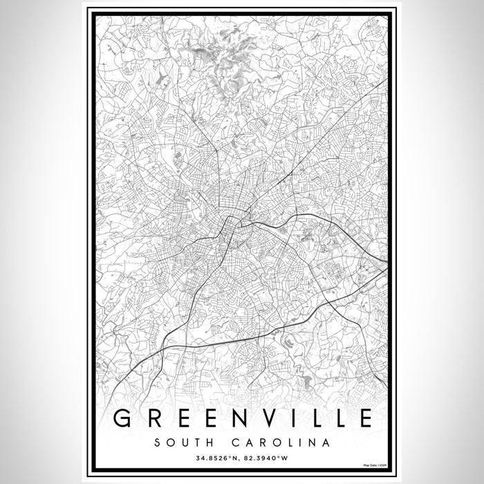 Greenville South Carolina Map Print Portrait Orientation in Classic Style With Shaded Background