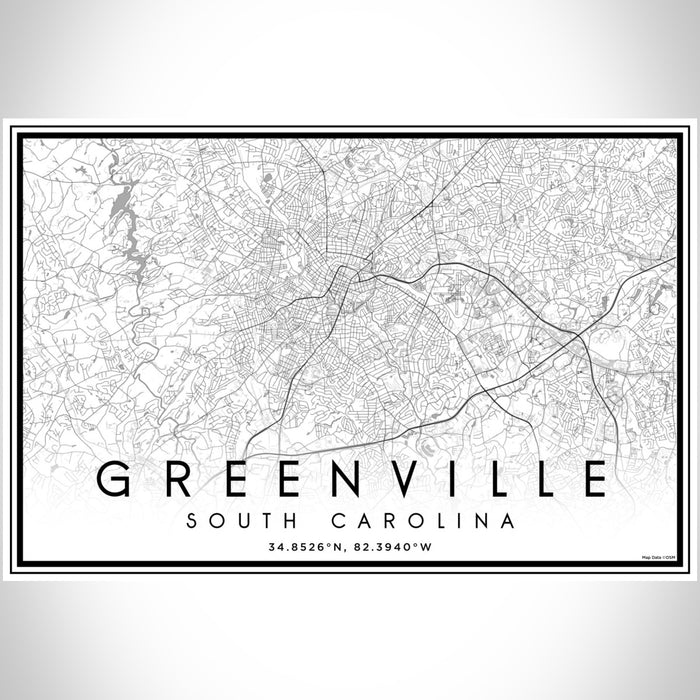 Greenville South Carolina Map Print Landscape Orientation in Classic Style With Shaded Background