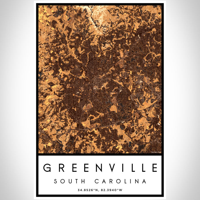 Greenville South Carolina Map Print Portrait Orientation in Ember Style With Shaded Background