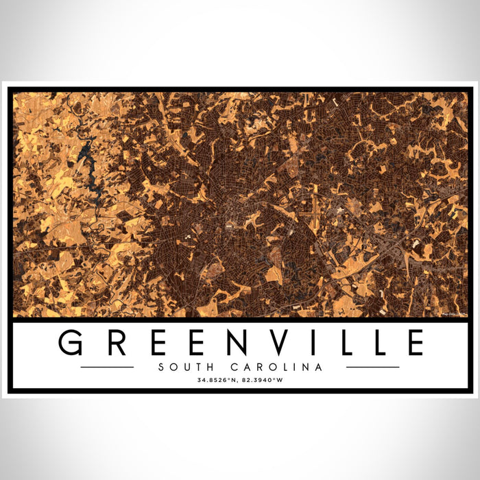 Greenville South Carolina Map Print Landscape Orientation in Ember Style With Shaded Background