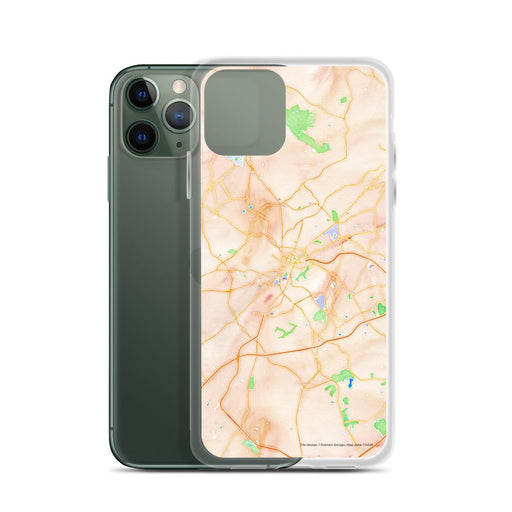 Custom Greenville South Carolina Map Phone Case in Watercolor on Table with Laptop and Plant