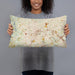 Person holding 20x12 Custom Greenville South Carolina Map Throw Pillow in Woodblock