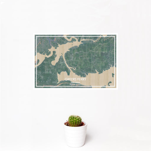 12x18 Greers Ferry Arkansas Map Print Landscape Orientation in Afternoon Style With Small Cactus Plant in White Planter