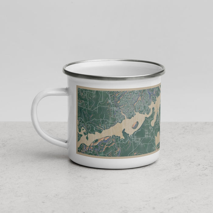 Left View Custom Greers Ferry Arkansas Map Enamel Mug in Afternoon