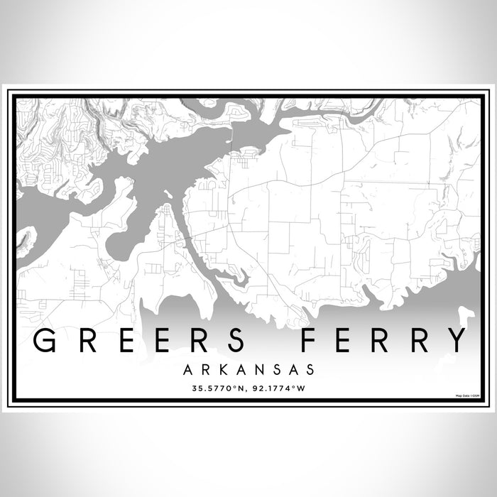 Greers Ferry Arkansas Map Print Landscape Orientation in Classic Style With Shaded Background