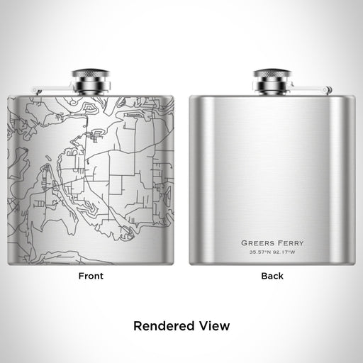 Rendered View of Greers Ferry Arkansas Map Engraving on 6oz Stainless Steel Flask