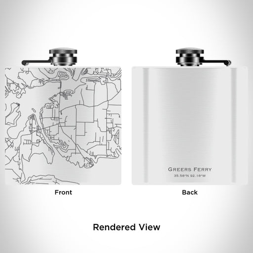 Rendered View of Greers Ferry Arkansas Map Engraving on 6oz Stainless Steel Flask in White