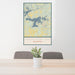 24x36 Greers Ferry Lake Arkansas Map Print Portrait Orientation in Woodblock Style Behind 2 Chairs Table and Potted Plant