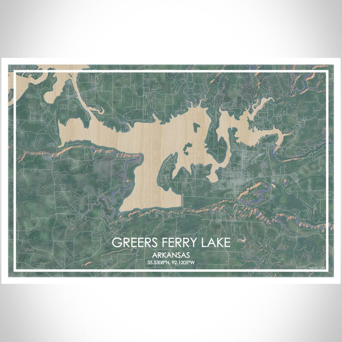 Greers Ferry Lake Arkansas Map Print Landscape Orientation in Afternoon Style With Shaded Background