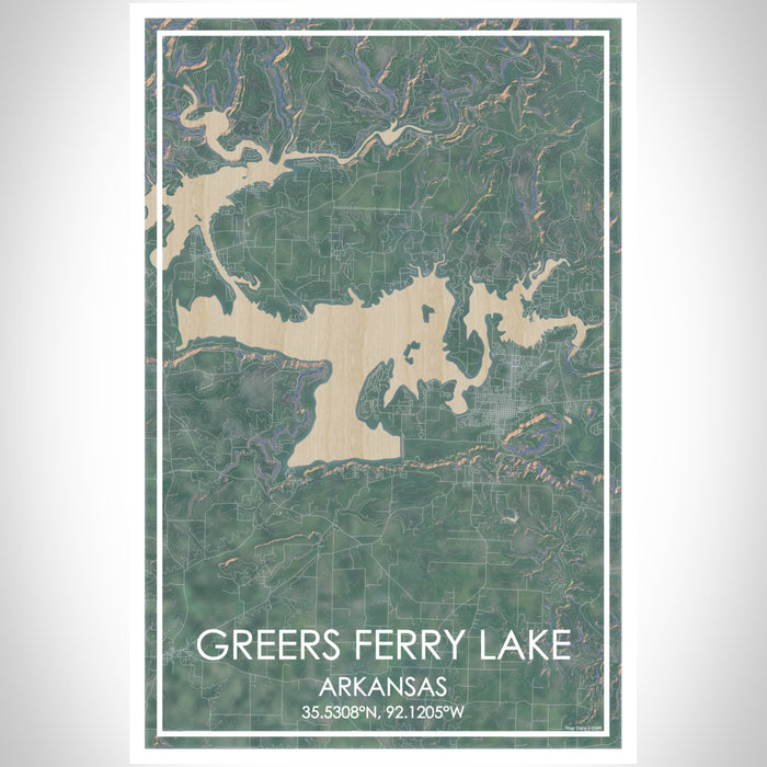 Greers Ferry Lake Arkansas Map Print Portrait Orientation in Afternoon Style With Shaded Background