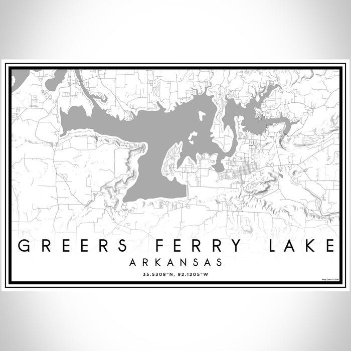 Greers Ferry Lake Arkansas Map Print Landscape Orientation in Classic Style With Shaded Background