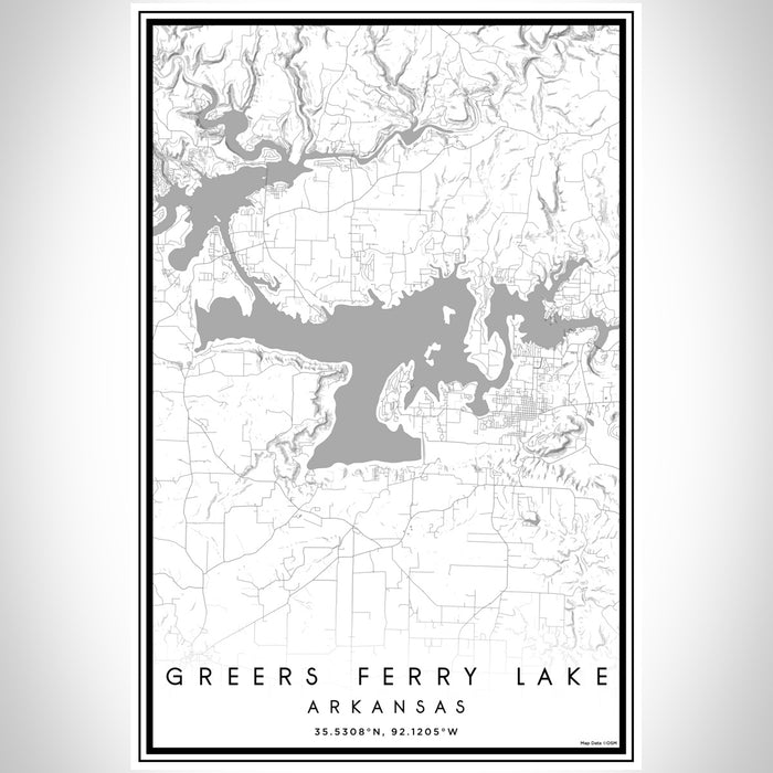 Greers Ferry Lake Arkansas Map Print Portrait Orientation in Classic Style With Shaded Background