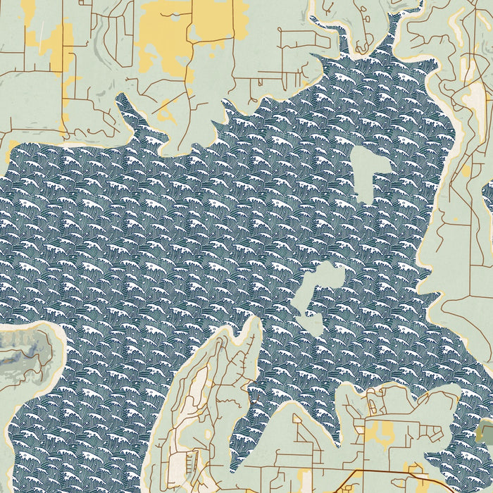 Greers Ferry Lake Arkansas Map Print in Woodblock Style Zoomed In Close Up Showing Details