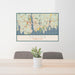 24x36 Groton Connecticut Map Print Lanscape Orientation in Woodblock Style Behind 2 Chairs Table and Potted Plant