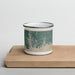 Front View Custom Groton Connecticut Map Enamel Mug in Afternoon on Cutting Board