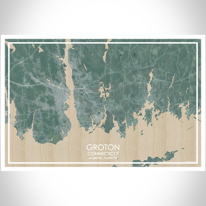 Groton Connecticut Map Print Landscape Orientation in Afternoon Style With Shaded Background