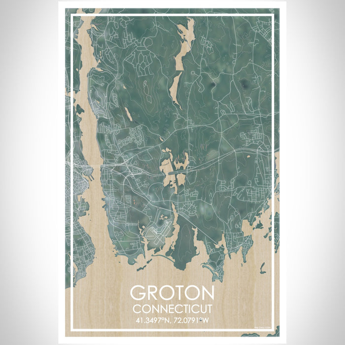 Groton Connecticut Map Print Portrait Orientation in Afternoon Style With Shaded Background
