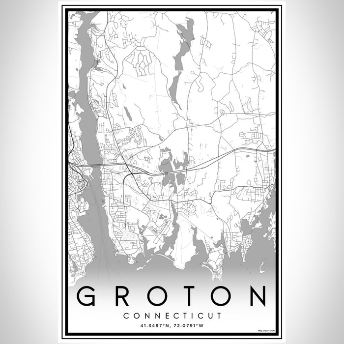 Groton Connecticut Map Print Portrait Orientation in Classic Style With Shaded Background