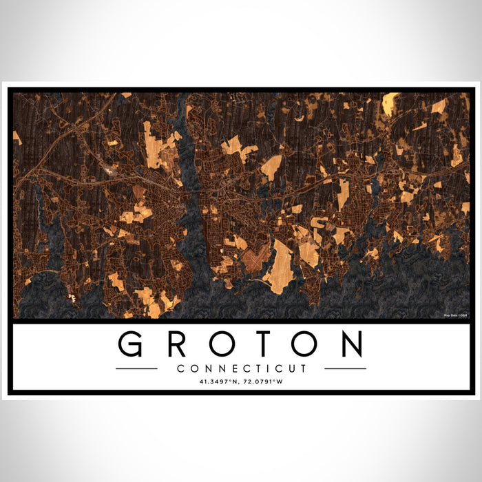 Groton Connecticut Map Print Landscape Orientation in Ember Style With Shaded Background