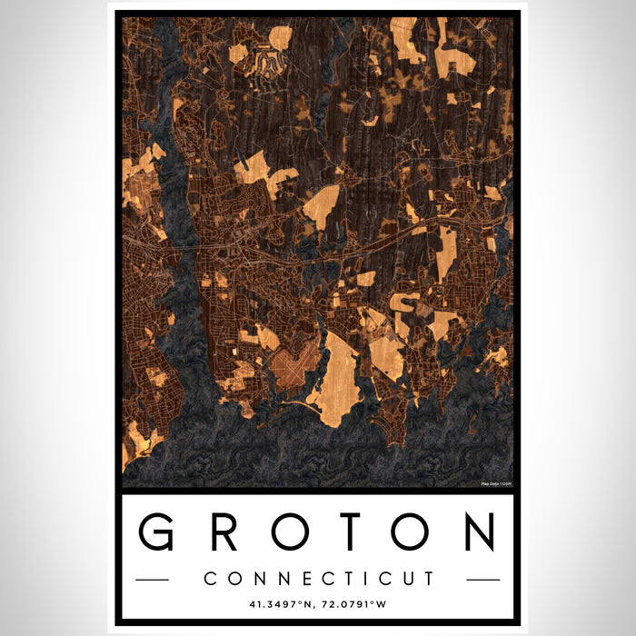 Groton Connecticut Map Print Portrait Orientation in Ember Style With Shaded Background