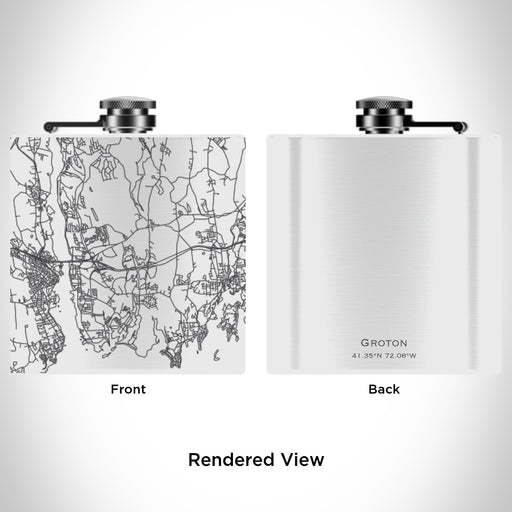 Rendered View of Groton Connecticut Map Engraving on 6oz Stainless Steel Flask in White