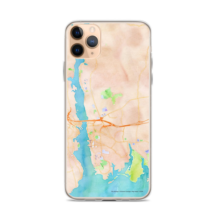 Custom iPhone 11 Pro Max Groton Connecticut Map Phone Case in Watercolor