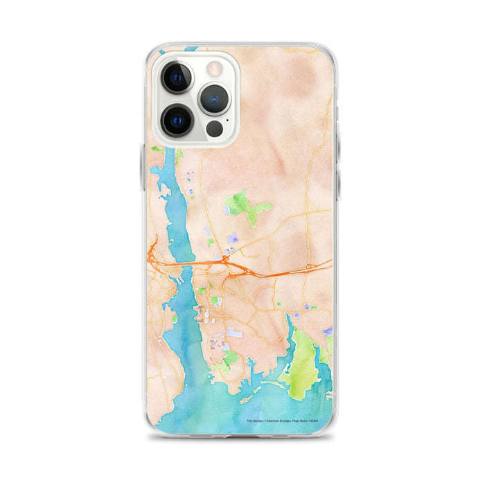 Custom iPhone 12 Pro Max Groton Connecticut Map Phone Case in Watercolor