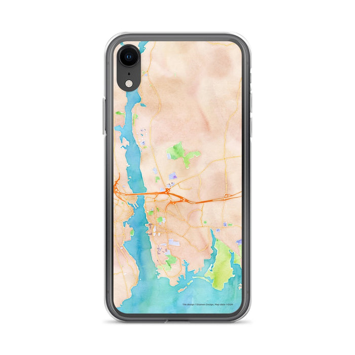 Custom iPhone XR Groton Connecticut Map Phone Case in Watercolor