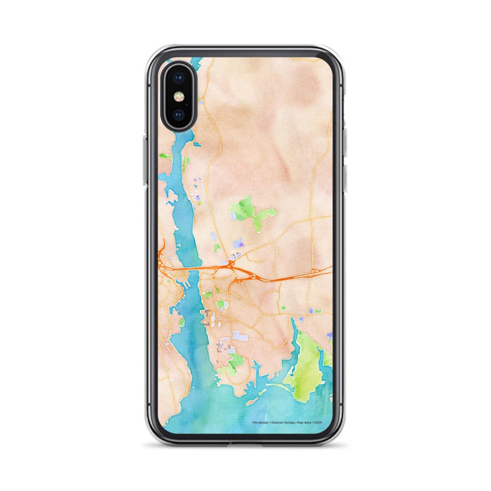 Custom iPhone X/XS Groton Connecticut Map Phone Case in Watercolor