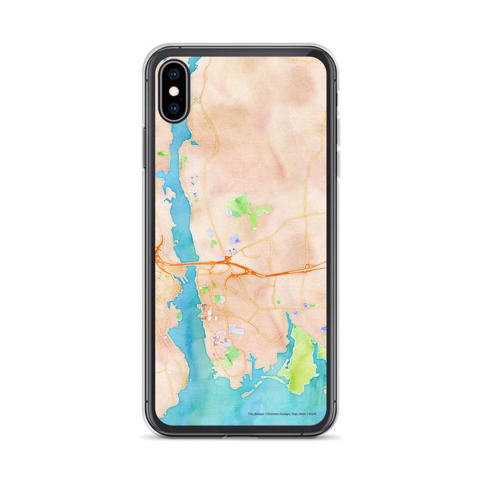 Custom iPhone XS Max Groton Connecticut Map Phone Case in Watercolor