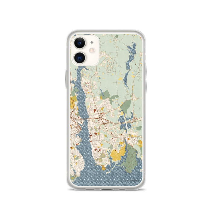Custom iPhone 11 Groton Connecticut Map Phone Case in Woodblock