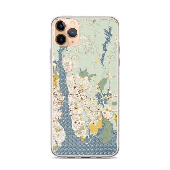 Custom iPhone 11 Pro Max Groton Connecticut Map Phone Case in Woodblock