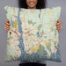 Person holding 22x22 Custom Groton Connecticut Map Throw Pillow in Woodblock