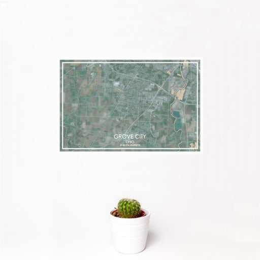 12x18 Grove City Ohio Map Print Landscape Orientation in Afternoon Style With Small Cactus Plant in White Planter