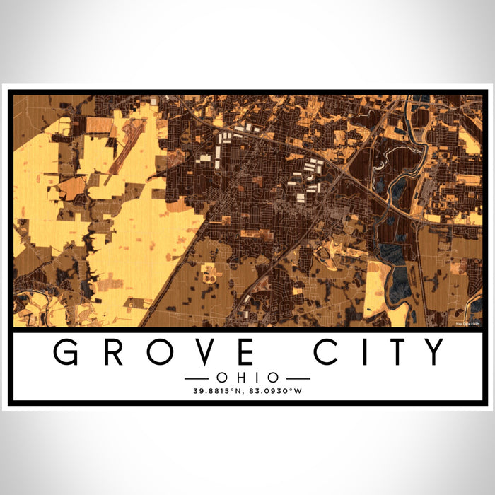 Grove City Ohio Map Print Landscape Orientation in Ember Style With Shaded Background