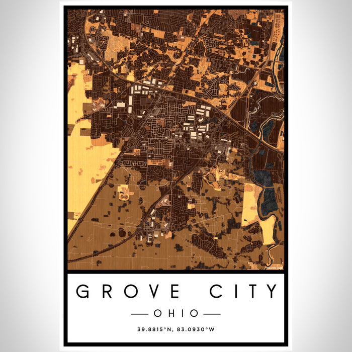 Grove City Ohio Map Print Portrait Orientation in Ember Style With Shaded Background