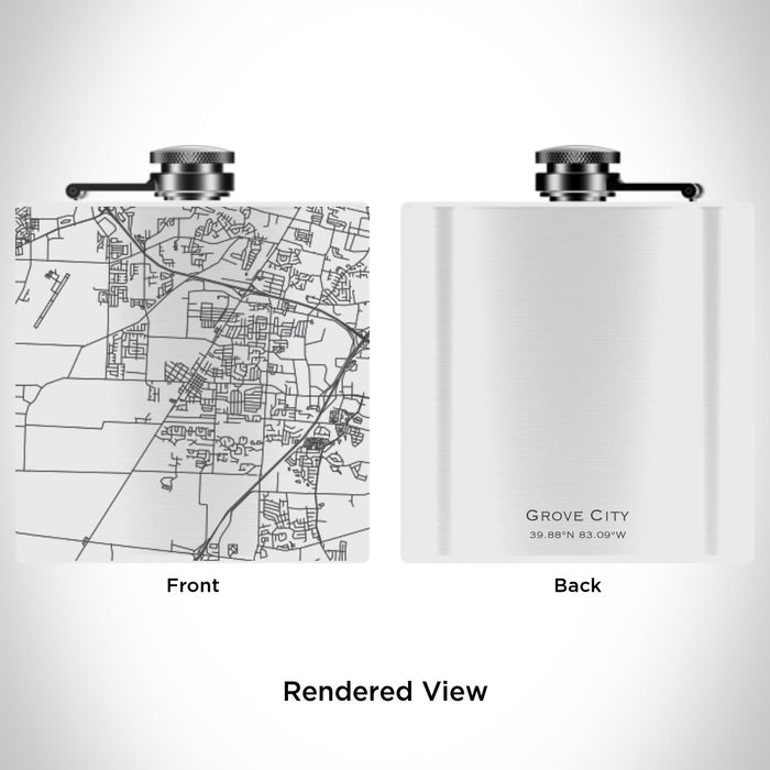 Rendered View of Grove City Ohio Map Engraving on 6oz Stainless Steel Flask in White