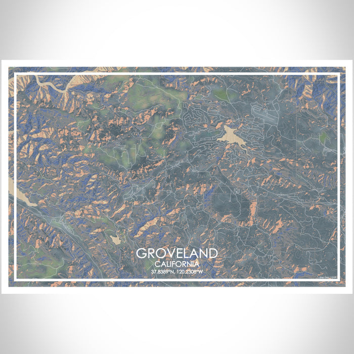 Groveland California Map Print Landscape Orientation in Afternoon Style With Shaded Background