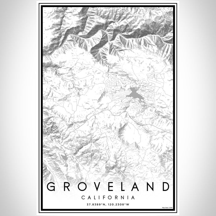 Groveland California Map Print Portrait Orientation in Classic Style With Shaded Background