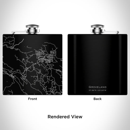 Rendered View of Groveland California Map Engraving on 6oz Stainless Steel Flask in Black