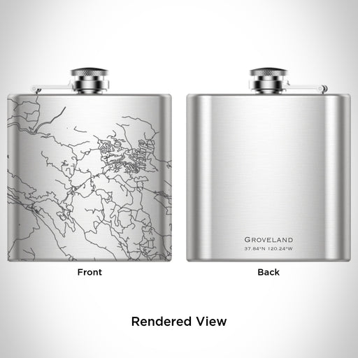 Rendered View of Groveland California Map Engraving on 6oz Stainless Steel Flask