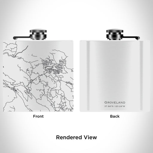 Rendered View of Groveland California Map Engraving on 6oz Stainless Steel Flask in White