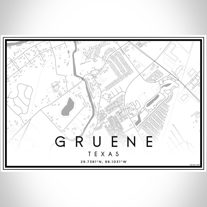 Gruene Texas Map Print Landscape Orientation in Classic Style With Shaded Background