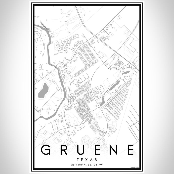 Gruene Texas Map Print Portrait Orientation in Classic Style With Shaded Background
