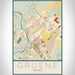 Gruene Texas Map Print Portrait Orientation in Woodblock Style With Shaded Background