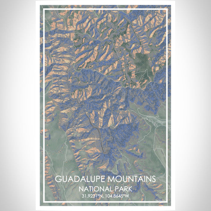 Guadalupe Mountains National Park Map Print Portrait Orientation in Afternoon Style With Shaded Background